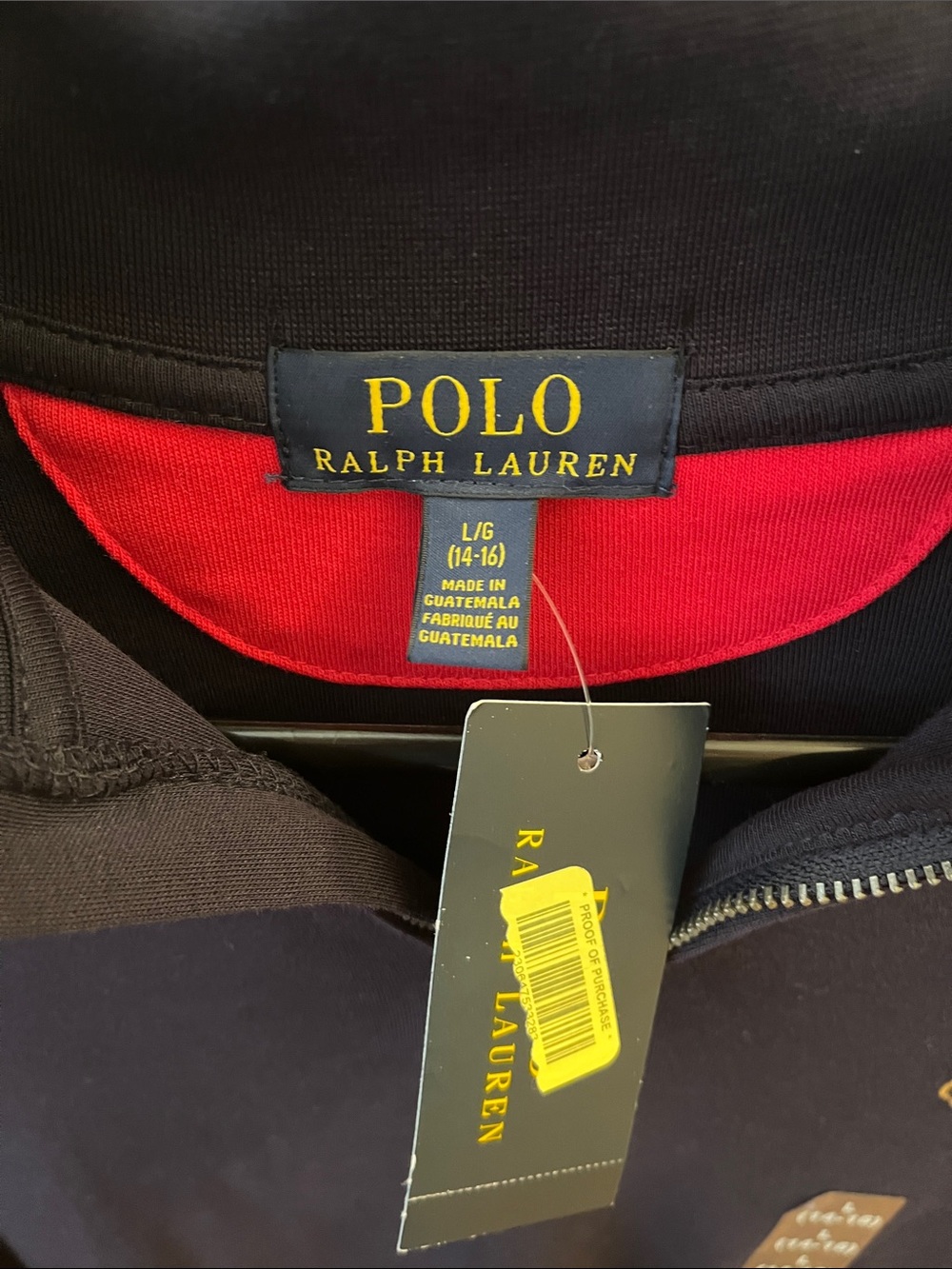 Polo by Ralph Lauren Navy Quarter-Zip Pullover with Red Inner Collar youth 14-16 - Picture 2 of 4
